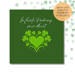 Lá Fhéile Pádraig Sona Dhuit | St. Patrick's Day-kaart | Ierse en Engelse taalkaarten | Traditioneel ontwerp in Claddagh-stijl |