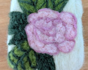 Handmade all-natural soap with pure wool felted flower and animal designs