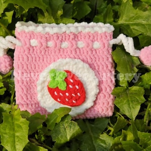 Crochet Strawberry Drawstring Bag Pattern, Cute Strawberry Mimi Purse Crochet Tutorial, Easy Crochet Fruit PDF Pattern For Beginner