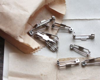 Vintage Small Rhodium Plated Brooch Backs // Pin Backs // Craft Jewelry Supply // New Old Stock