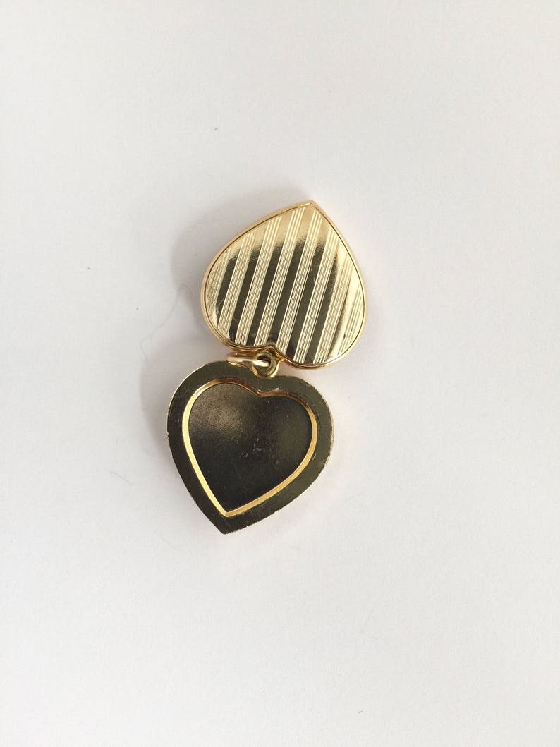 Vintage 70s 80s Sliding Lockets Hearts with Stripes Gold Color Pendants  NOS Jewelry