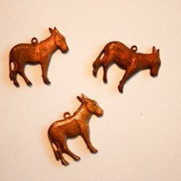 Original old stock Vintage Donkey copper Brass  charm's  Nice Patina three 3 pieces