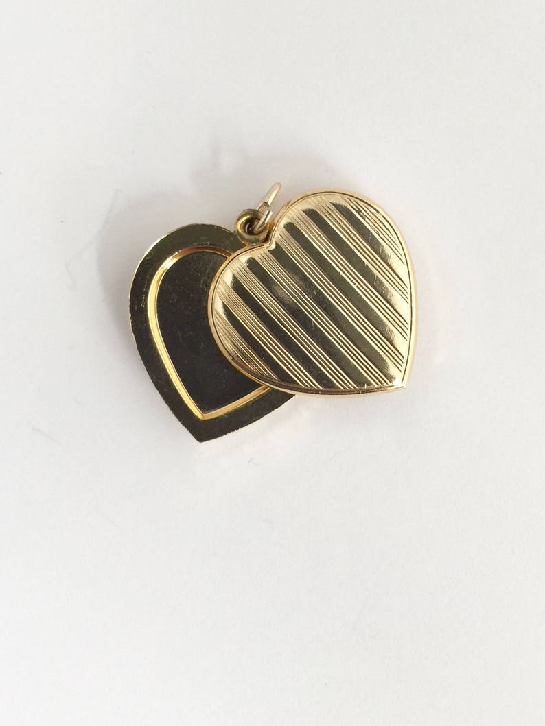 Vintage 70s 80s Sliding Lockets Hearts with Stripes Gold Color Pendants NOS Jewelry