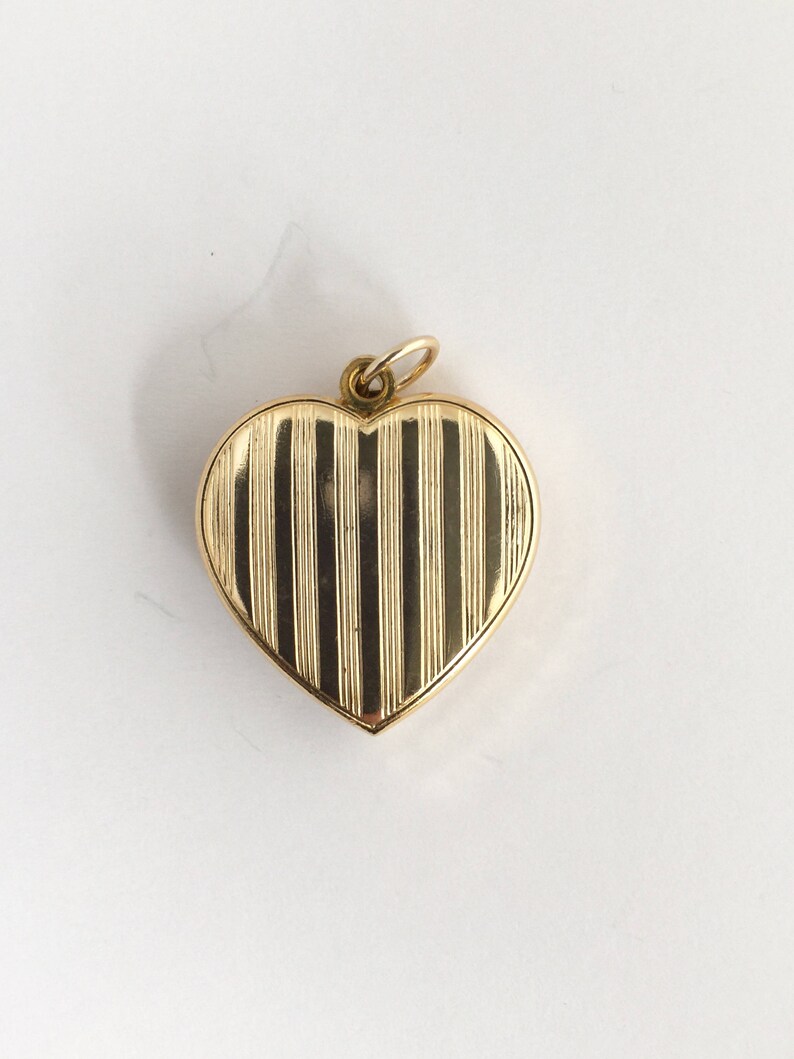 Vintage 70s 80s Sliding Lockets Hearts with Stripes Gold Color Pendants NOS Jewelry