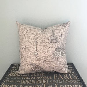Cojín de almohada con escena del mapa de la ciudad de París en lino, tela de diseño, cojín para decoración del hogar, guardería, regalo