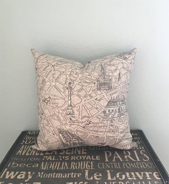 Pillow cushion Paris city map scene in The City Sage: Global Throw Pillows
