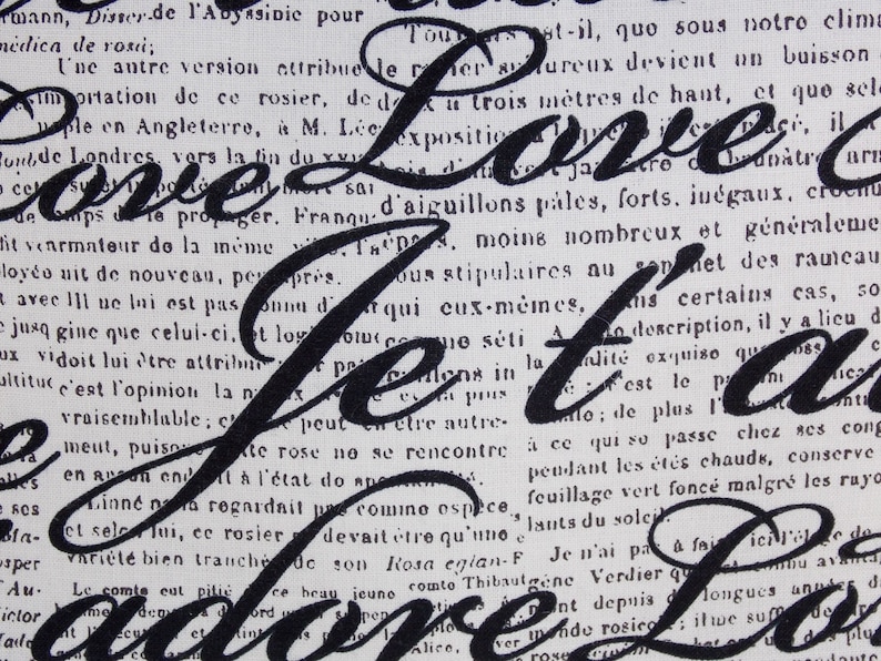 script love messages in black with translations and vintage text romantic home decor French pillow cushion