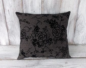 Pillow cushion stuffed throw black flowers home decor