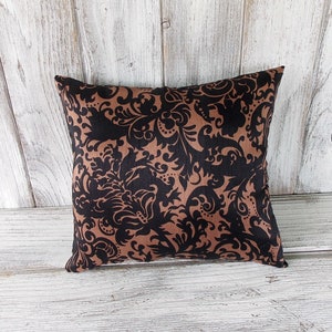 Pillow cushion stuffed throw home decor silky ornate flower fabric black and copper