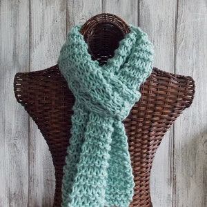 Knitted scarf in blue green, very soft and light wool blend fashion accessory