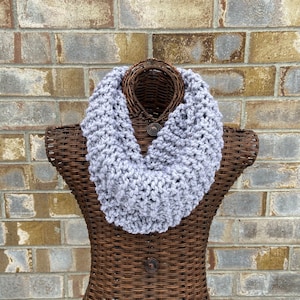 Knitted scarf in grey, soft chunky wool blend yarn
