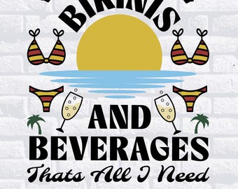 Bikini en dranken SVG, Summer Beach Vibes-ontwerp (digitale download)