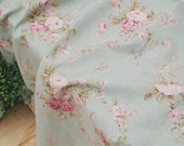 A Yard of Watercolor Floral on green linen blended Wide 140cm, U6043