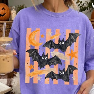 Vintage Bat Halloween Shirt, Comfort Colors® Halloween Tee, Spooky Season Halloween TShirt, Retro Halloween Graphic Tee, Womens Fall Shirt