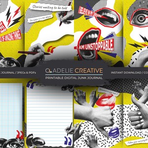 Retro-Inspired Pop Art Digital Junk Kit A5 Printable Ephemera and DIY Elements.