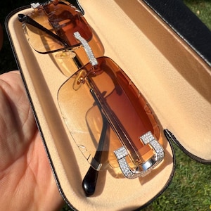 Real 925 Silver Big C VVS MOISSANITE Blue Sunglasses - Iced Buffs Glasses