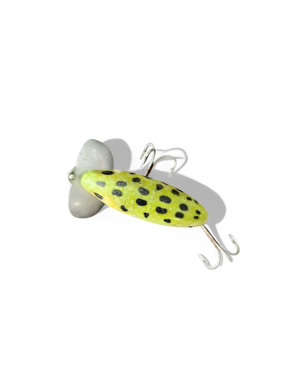 Leurre De Pêche Vintage Fred Arbogast Jitterbug Topwater - Noir Et Jaune