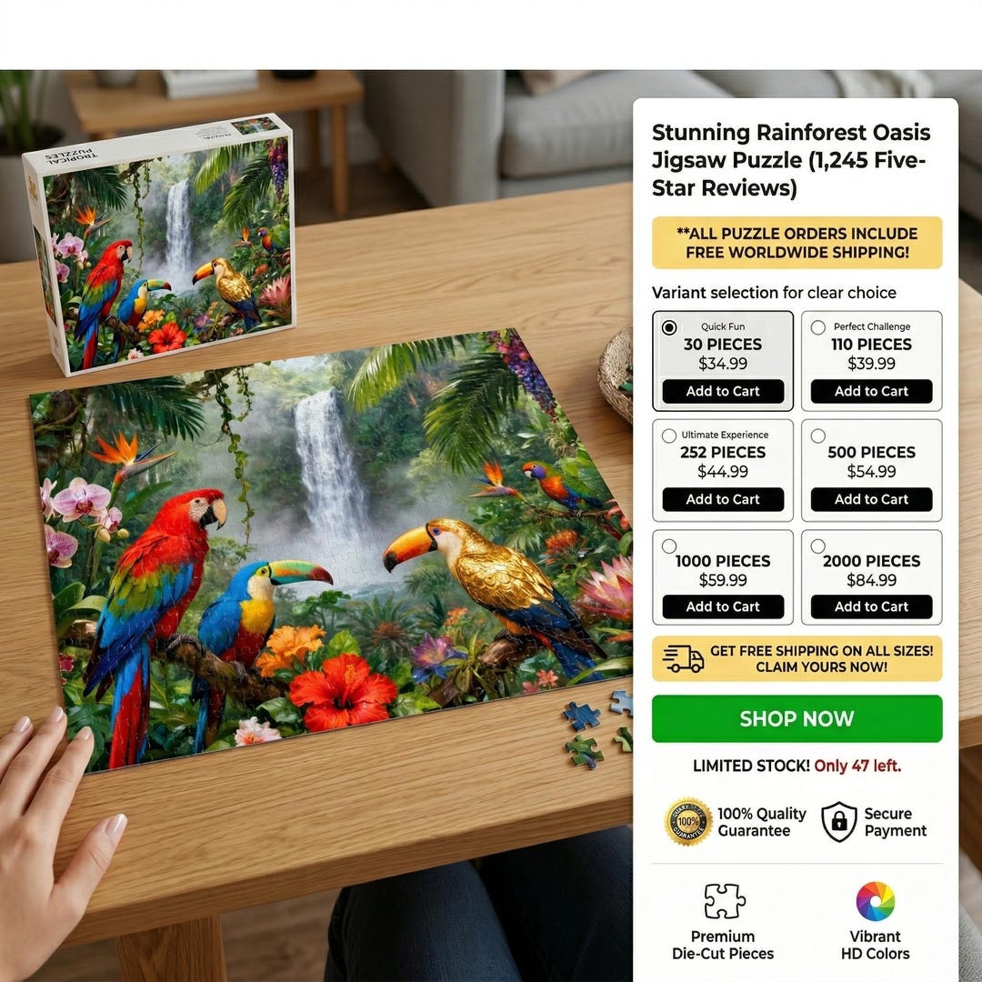 Tropical Rainforest Parrots Jigsaw Puzzle | Waterfall, Hibiscus, Lush ...