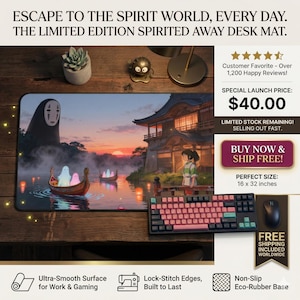 Spirited Away Mouse Pad – Yubaba Bathhouse, Chihiro, No-Face Scene Anime Art