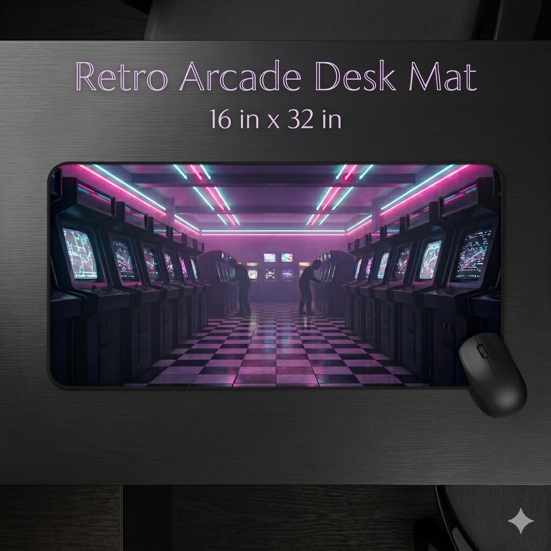 Retro Arcade Desk Mat, 80s Gaming Mouse Pad, Neon Cabinet Desk Pad ...