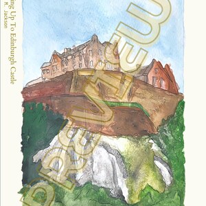 Cartões postais históricos do Castelo de Edimburgo, impressões digitais de arte da história escocesa, cartões postais de impressão de arte em aquarela, Castelo de Edimburgo