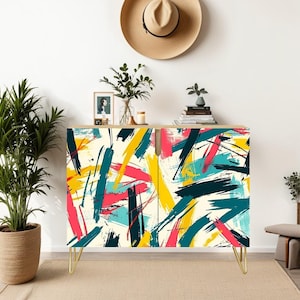 Colorful Abstract Wood Sideboard: Entryway Buffet Console (Made in USA)