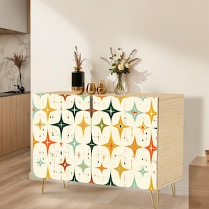 Mid-Century Modern Wood Cabinet, Wooden Storage Cabinet, Handmade Cabinet, Printed Front Cabinet, Entryway Buffet, Credenza ( Made in USA)