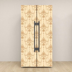 Beige Elegant Crown Self Adhesive Refrigerator Wrap Set Cover