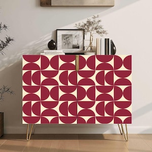 Rosy Red Bauhaus Sideboard, Wooden Storage Cabinet, Entryway Buffet
