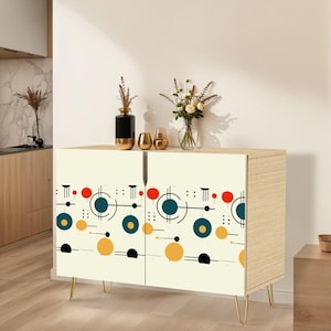 Geometric Circle Sideboard: Color Burst Wood Cabinet - USA Made