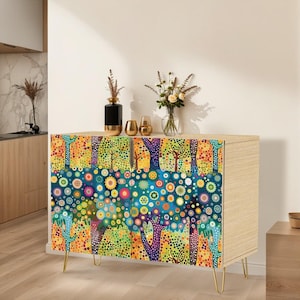Abstract Forest Sideboard,Wooden Storage Cabinet, Entryway Cabinet, Modern Sideboard, Credenza