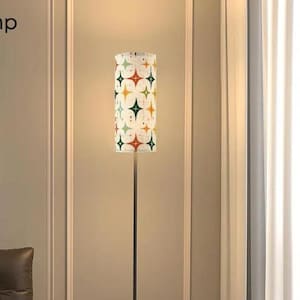 Mid-Century Starburst Floor Lamp: Atomic Mid- Century Column Floor Lamp, MCM Linen Floor Lamp, Adjustable LED Bulb (Made in USA)