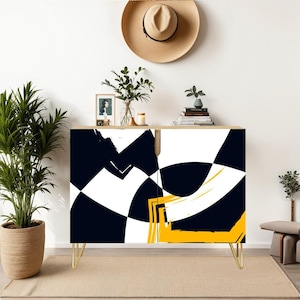 Black and White Geometric Sideboard, Modern Cabinet, Wood Furniture, Handmade Cabinet, Credenza, Entryway Cabinet, Console