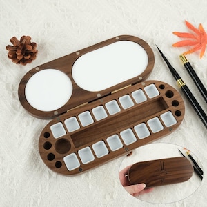 Customized Walnut Watercolor Box, Folding Magnetic Watercolor Box, Portable Wooden Watercolor Box, Watercolor Supplies, Painter Gifts
