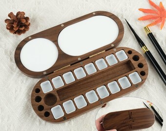 Customized Walnut Watercolor Box, Folding Magnetic Watercolor Box, Portable Wooden Watercolor Box, Watercolor Supplies, Painter Gifts