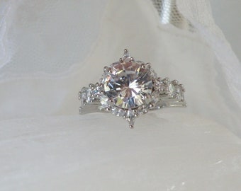 Vintage Huge Sterling Silver 925 8ct Diamond CZ Engagement Style Ring Size 6