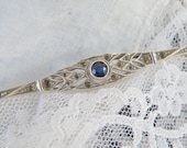 Vintage Victorian Sterling Silver 925 Paste Sapphire Stone Pin Brooch