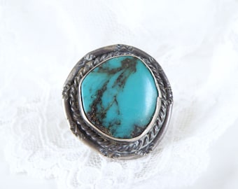 Vintage Southwestern Navajo Sterling Silver 925 Large Turquoise Ring Size 6