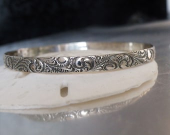 Vintage Art Nouveau Danecraft Felch? Wide Sterling Silver 925 Scroll Bangle Bracelet