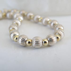 Vintage Sterling Silver 925 and 14K Gold Bead Italy Italian Link Chain Bracelet 8.25&quot;