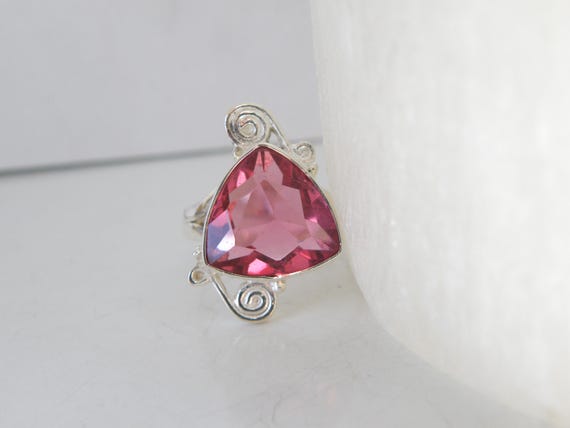 Estate Sterling Silver 925 Flamingo Pink Quartz Ring Size 6.5