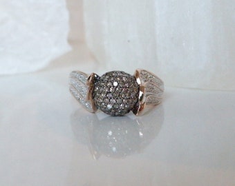 Sterling Silver 925 Rose Gold Natural Champagne White Diamond Angel Wing Orb Ring Size 9