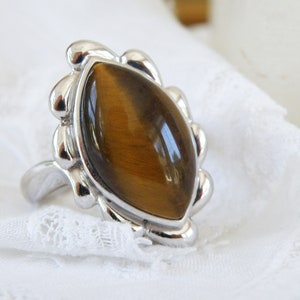 Designer Sterling Silver 925 Statement Brown Cats Tigers Eye Size 10 Ring