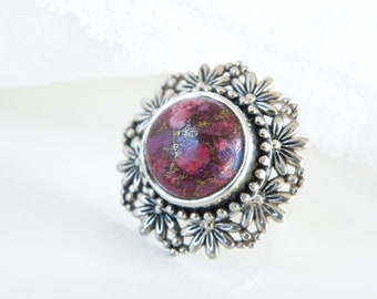 Vintage Sterling Silver Purple Turquoise Howlite Mohave Boho Ring Size 7