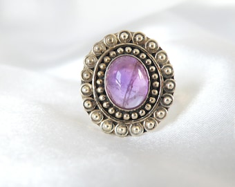 Vintage Sterling Silver 925 Natural Amethyst Tribal Ethnic Ring Size 7