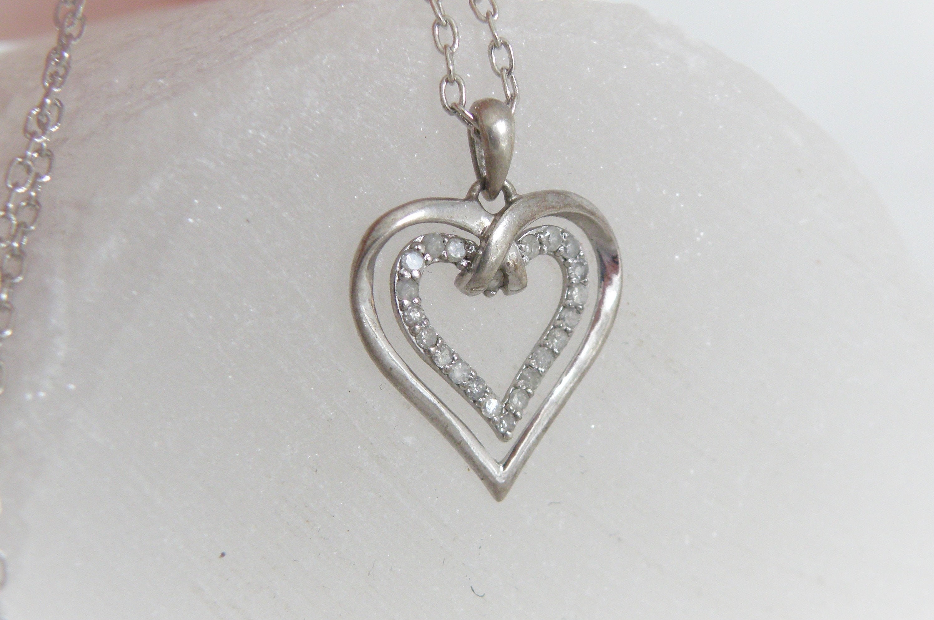 Vintage Kay Jewelers Sterling Silver 925 Heart Natural Diamond Etsy