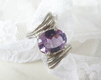 Estate Vintage Sterling Silver Genuine Pink Purple Rose de France Amethyst Pinky Ring Size 4.5