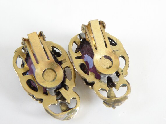 Vintage Czech Glass & Enamel Amethyst Snake Earri… - image 5