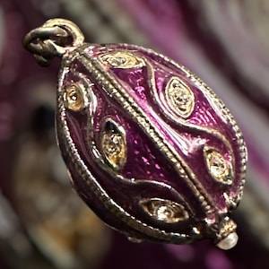 Antique Silver 800 Rhinestone Purple Enamel Russian Egg Charm Pendant