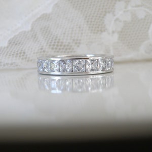 Sterling Silver 925 Simulated Diamond Cubic Zirconia Channel Set Eternity Wedding Band Ring Size 5